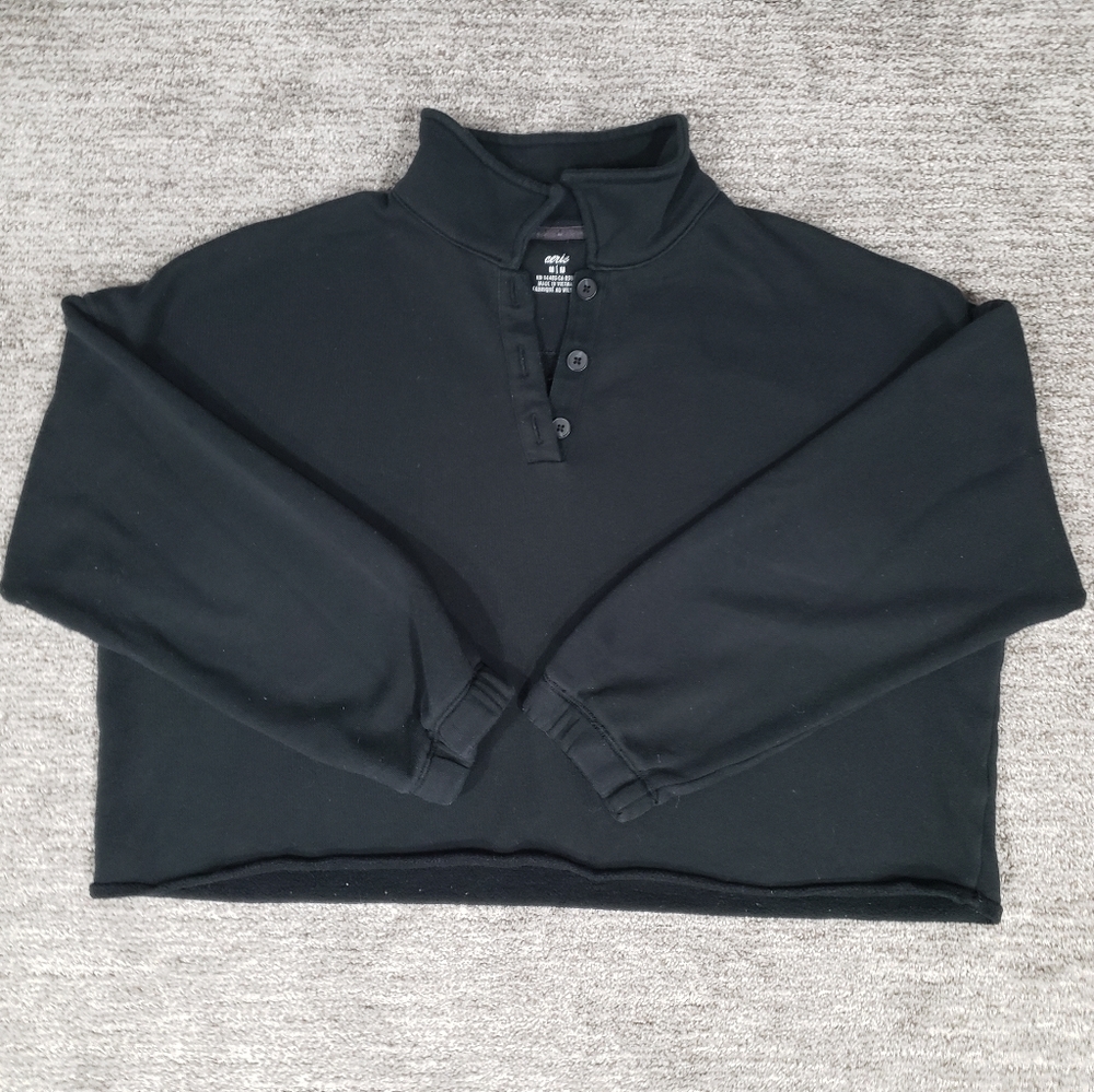 Aerie Medium Black Oversized Cropped Sweatshirt